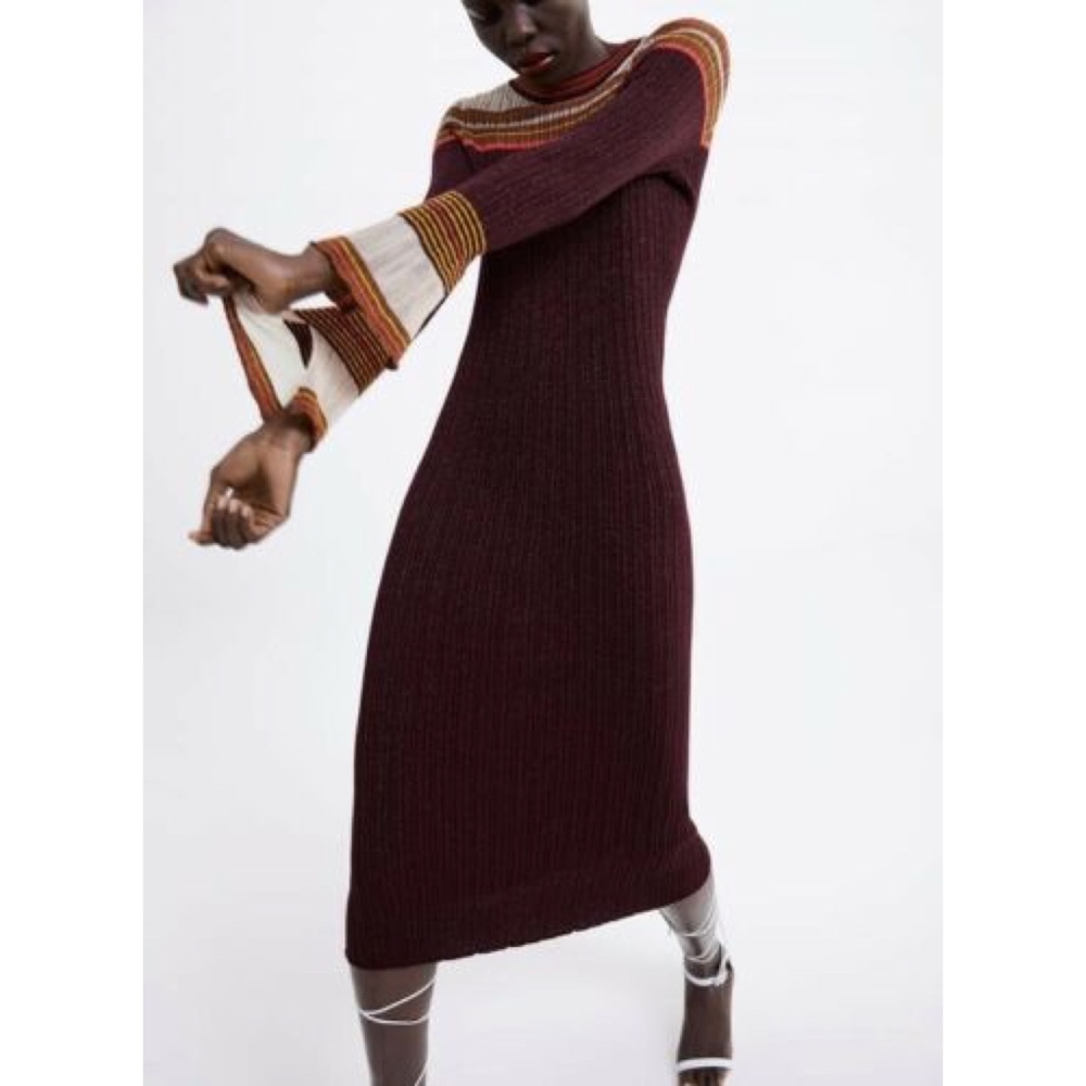 NWT ZARA WOMAN LONG SHINY METALLIC SWEATER DRESS M